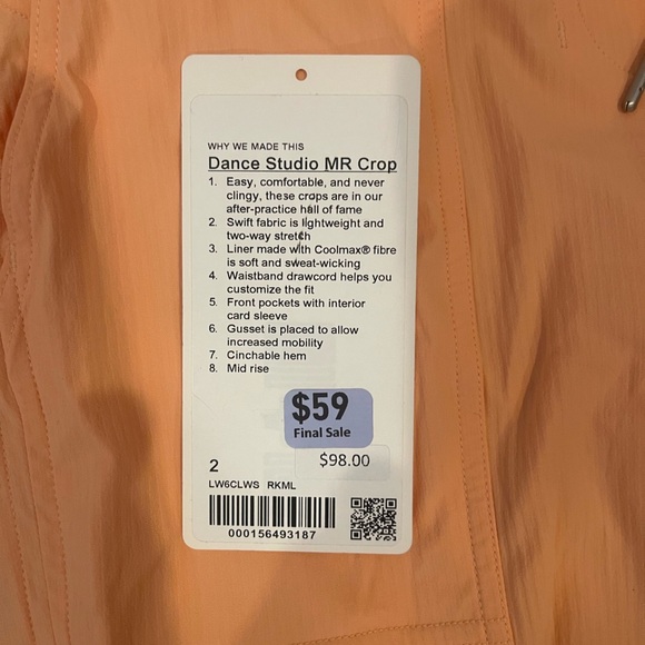 nwt lululemon dance sudio mid-rise Orange rock melon Cropped Pant size 2 - Picture 12 of 13
